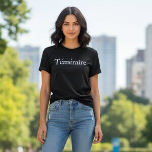 Women’s T-Shirt Graphic Tee French Quote Black Cotton Crewneck Short Sleeve